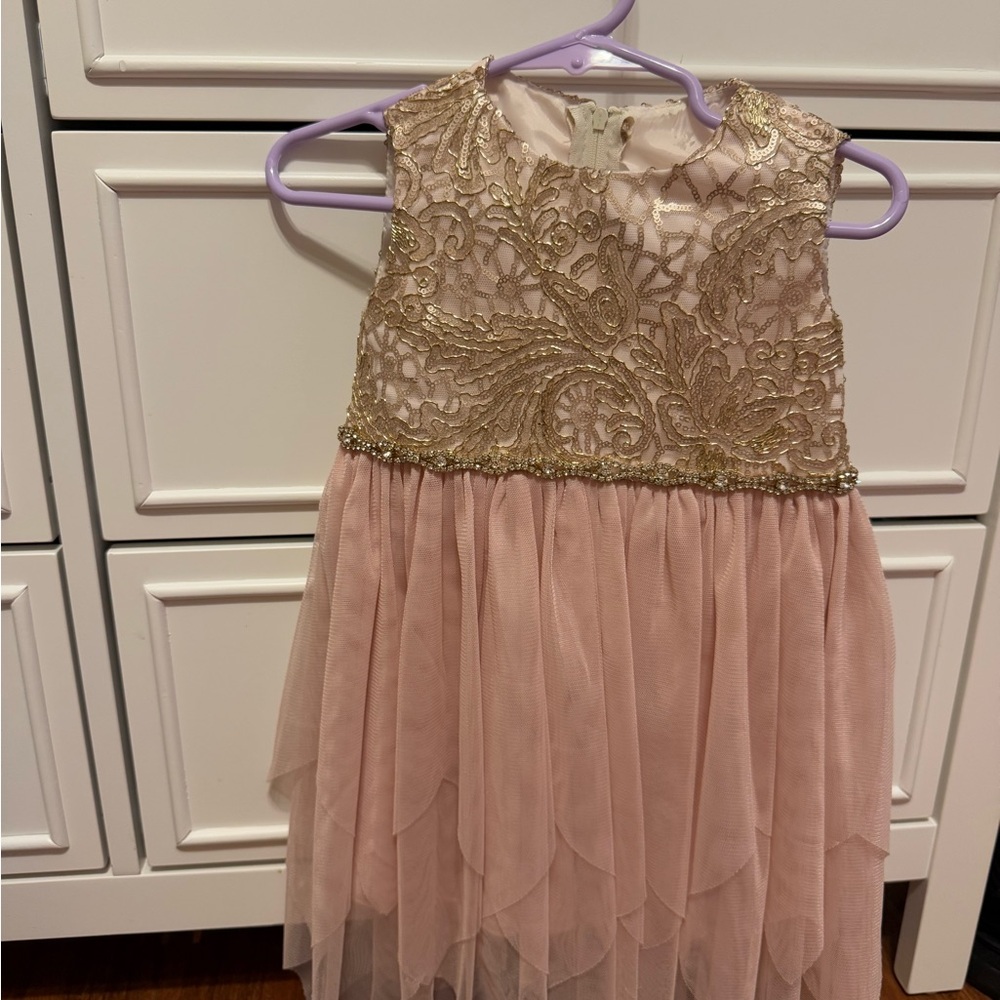 Elegant Pink and Gold Lace Dress